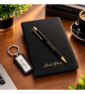 Öğretmenler Günü Hediyesi Siyah Defter Kalem Ve Anahtarlık Hediye Seti