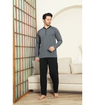 Erkek %100 Pamuklu Pijama Takımı-3 Düğmeli-12440 ENİSENA (Füme)