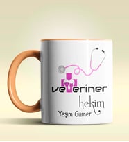 Kişiye Özel Veteriner Hekim 2 Tasarımlı Turuncu Kupa Bardak (Turuncu)