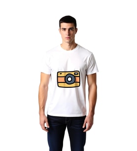 Sarı Fotoğraf Makinesi Illüstrasyonu Baskılı Erkek Tişört
