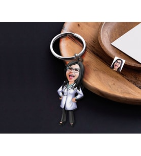BK Gift Kişiye Özel Doktor Karikatürlü Ahşap Anahtarlık-2 Sevgiliye Hediye, Arkadaşa Hediye, Doğum Günü Hediyesi
