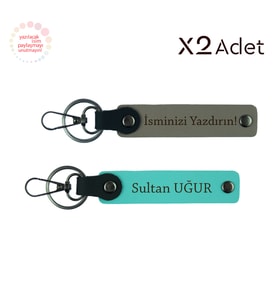 Babaya Özel Sürpriz, İsim Soyisimli 2’li Anahtarlık Hediye Takımı, Kül Gri-Turkuaz