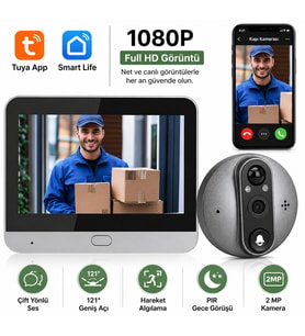 WiFi Akıllı Kapı Kamerası 4.3" Ekran 1080P HD Görüntülü Kapı Dürbünü PIR Sensörlü