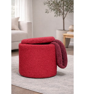 Kırmızı Peluş Sandıklı Çok Amaçlı Puf Koltuk