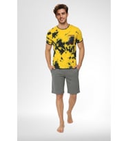 Mecit 4001 Erkek Pamuklu Sarı Batik Desenli Şortlu Pijama Takımı