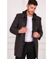 PLT8335 DEWBERRY ERKEK PALTO-DİAGONAL SİYAH-ANTRASİT