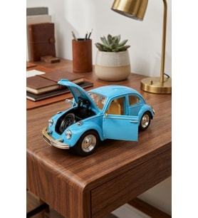 Nostaljik Beetle Vosvos Oyuncak Araba - 17cm Büyük Boy - Sesli Işıklı ve Sürtmeli - Mavi Model Araba
