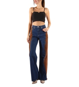 Denim Geçişli Bol Paça Pantolon