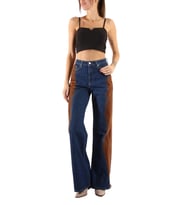 Denim Geçişli Bol Paça Pantolon