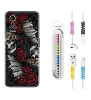 General Mobile GM 21 Pro GM 22 Pro Plus Kılıf Kablo Koruma Spiral Silikon Skull Rose 1673