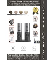Premium Elektrikli Otomatik Ayarlanabilir Tuz Karabiber Değirmeni Işıklı Şık Pilli Baharat Öğütücü (Çok Renkli)