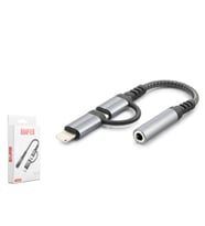 Type-C + Lightning To 3.5 Mm Dişi Ses Kablosu - Siyah GJ-026