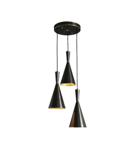 Rsylight Retro Rustik Dekoratif  Siyah Içi Sarı 3 Lü Metal Sarkıt Avize