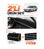 RENAULT 11 FLASH (1989-1996) Uyumlu Torpido Örtüsü + Tay Tüyü Bagaj Çantası + Sticker Seti - Siyah Bej
