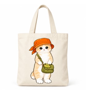 Turuncu Şapkalı Kedi Baskılı Kanvas Çanta 35x40 cm – 260 Gr