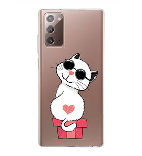 Samsung Galaxy Note 20 Kapak Cool Cat Tasarımlı Şeffaf Silikon Kılıf
