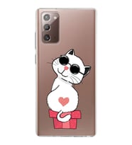 Samsung Galaxy Note 20 Kapak Cool Cat Tasarımlı Şeffaf Silikon Kılıf