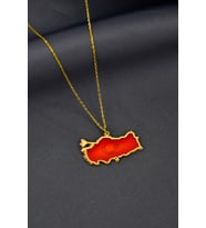 925 Ayar Gümüş Gold-Rose Kaplama Rüya Serisi Cam Boyalı Ayyıldız Türkiye Haritası Kolye