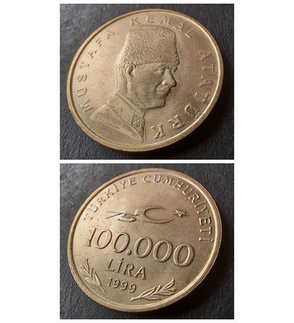 1999 tc 100.000 lira patinalı eski madeni para