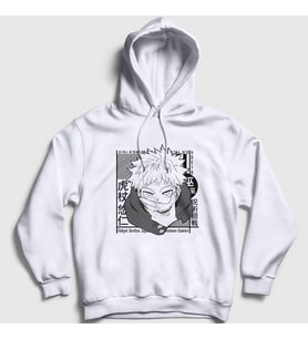 Presmono Unisex Beyaz Yuji Itadori Anime Jujutsu Kaisen Kapüşonlu Sweatshirt 316517tt