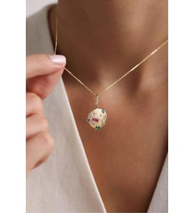 Mix Taşlı Galaxy Moon Kilitli Charm Kolye