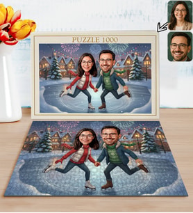 BK Gift Kişiye Özel Sevgili Yılbaşı Karikatür Tasarımlı 1000 Parça Profesyonel Puzzle-3, 1000 Puzzle, Yeni Yıl Hediyesi, Yılbaşı Hediyesi