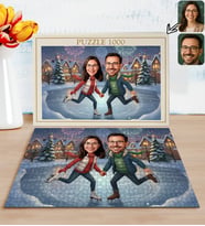 BK Gift Kişiye Özel Sevgili Yılbaşı Karikatür Tasarımlı 1000 Parça Profesyonel Puzzle-3, 1000 Puzzle, Yeni Yıl Hediyesi, Yılbaşı Hediyesi
