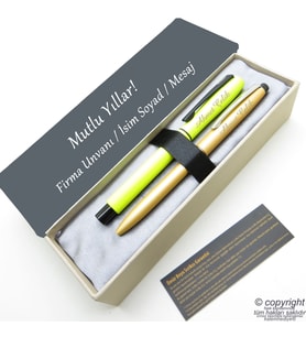 Scrikss İsme Özel Kalem Seti - Neon - Turuncu Krom Roller Kalem + Tükenmez Set (Karışık)