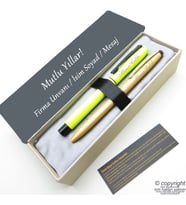 Scrikss İsme Özel Kalem Seti - Neon - Turuncu Krom Roller Kalem + Tükenmez Set (Karışık)