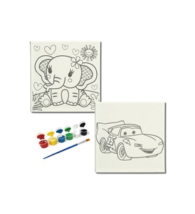 Okul Etkinliği-2'li Tuval Boyama Seti. 20x20 Cm Uv Baskı 6 Akrilik Boya 1 Fırça-model-367