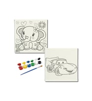 Okul Etkinliği-2'li Tuval Boyama Seti. 20x20 Cm Uv Baskı 6 Akrilik Boya 1 Fırça-model-367
