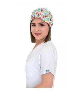 Sarı Baykuşlar Desenli Doktor Hemşire Veteriner Bone (Beyaz)
