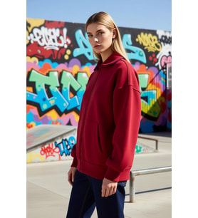 Kadın Polo Yaka Düşük Kol Geniş Kalıp Fermuarlı %100 Pamuk Sweatshirt Fonksiyonel Kaliteli