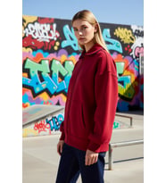 Kadın Polo Yaka Düşük Kol Geniş Kalıp Fermuarlı %100 Pamuk Sweatshirt Fonksiyonel Kaliteli