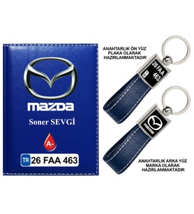 Plakanıza Özel Mazda Logolu Lacivert Ruhsat Kabı ve Anahtarlık