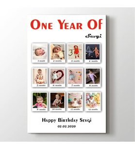 12 Fotoğraftan One Year Of Hediye Kolaj Doğum Günü Kanvas Tablo