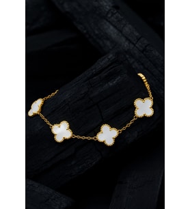 Altın Kaplama Taşlı Royal Pearl Petal Model Erkek Çelik Bileklik