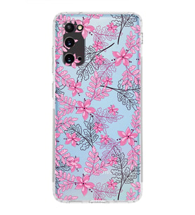 Samsung Galaxy S20  Kamera Korumalı Kapak Floral Pembe Tasarımlı  Şeffaf  Kılıf