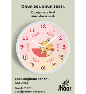 İsme Özel Sevimli Tilki Çocuk Odası Duvar Saati Orta Boy 30 cm Beyaz Camlı Sessiz