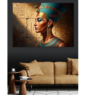 Mısır Kraliçesi Nefertiti Altın Portresi Dekoratif Kanvas - Mdf Ahşap Tablo