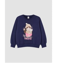 LCW Kids Lacivert Baskılı Kız Çocuk Kalın Sweatshirt