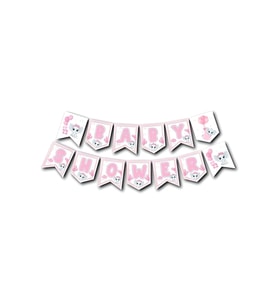 Zikzak Banner Baby Shower Pembe Fil (Çok Renkli)