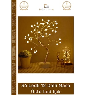 #LedIşık Modern İnci Detaylı Işıklı Ağaç 36 Ledli USB Pilli Ambiyans Aydınlatma Dekoratif Masa Üstü