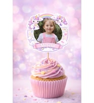 Kişiye Özel Unicorn Temalı 6 Adet Cupcake Süsü 8 cm  İsimli Fotoğraflı Doğum Günü Süsü
