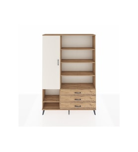 Arges Dolap 9 Raflı 3 Çekmeceli Tek Kapaklı  132x30x195 Çam-Aytaşı/Çam