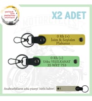 Bikerlar İçin Özel, İsim Plaka ve 0 Rh (+) Kan Grubu Yazılı Hediyelik x2 Anahtarlık, Sarı-F Yeşil-SK (Çok Renkli)