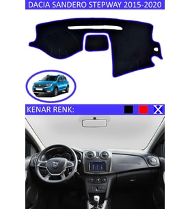 Dacia Sandero Stepway 2015-2020 Için Uygun Torpido Koruma Halısı Siyah Kenar Renk Mavi