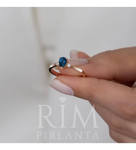 0.60 Karat Laboratuvar Pırlanta Mavi Topaz Yüzük - HRD Sertifikalı