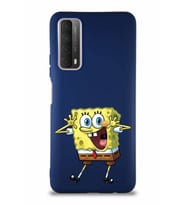 Huawei P Smart 2021 Soft Premier Kapak Sünger Bob Tasarımlı Silikon Kılıf - Lacivert (Şeffaf)