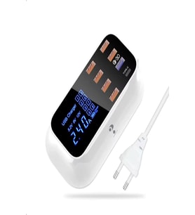 DooLike 8 Port USB Hızlı Şarj İstasyonu QC 3.0 + Type-C Amper LED Göstergeli Akım Koruma 1.5m Kablo Beyaz